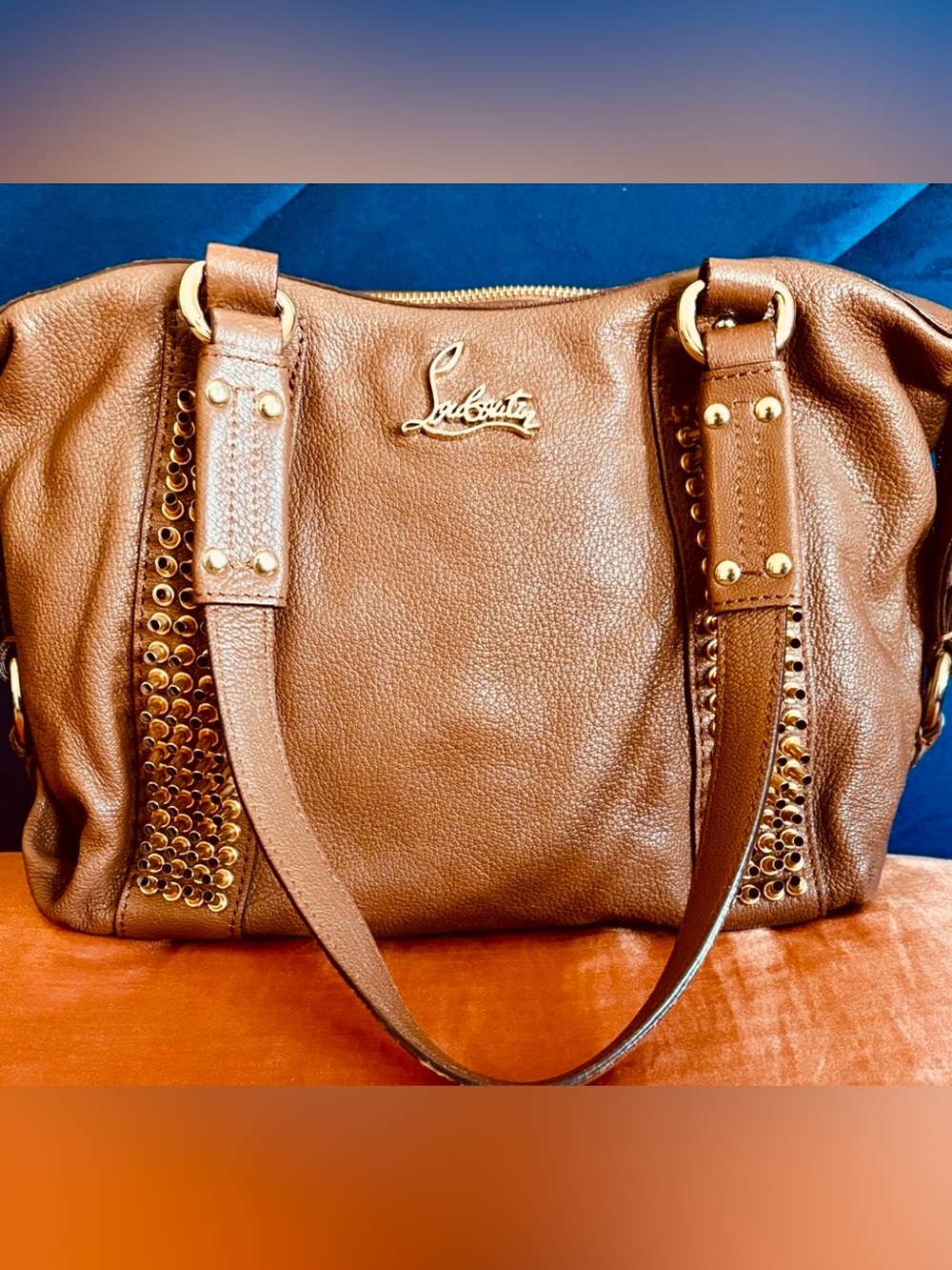 Christian Louboutin Panettone Studded Brown Leather Shoulder Bag